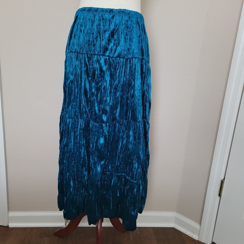 Vintage Dress to Kill Womens Crushed Velour Velvet Skirt Size L Whimsigoth Blue
